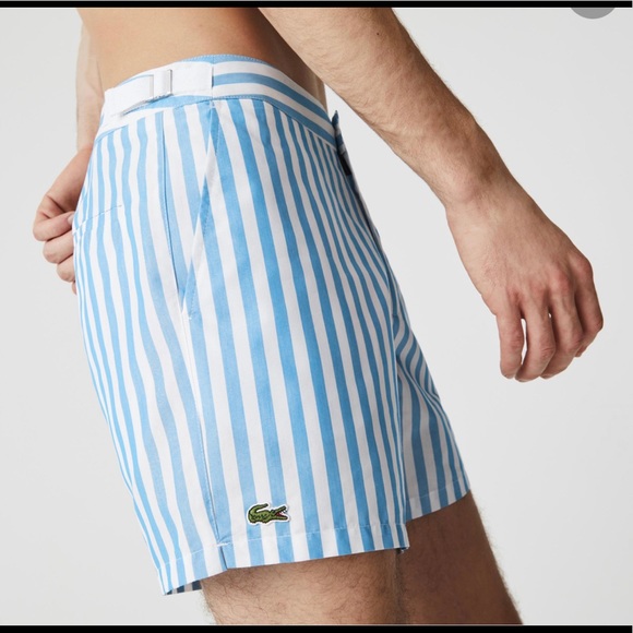 NWT Lacoste Men’s Snap Waist Striped Swimming Trunks - Picture 4 of 4